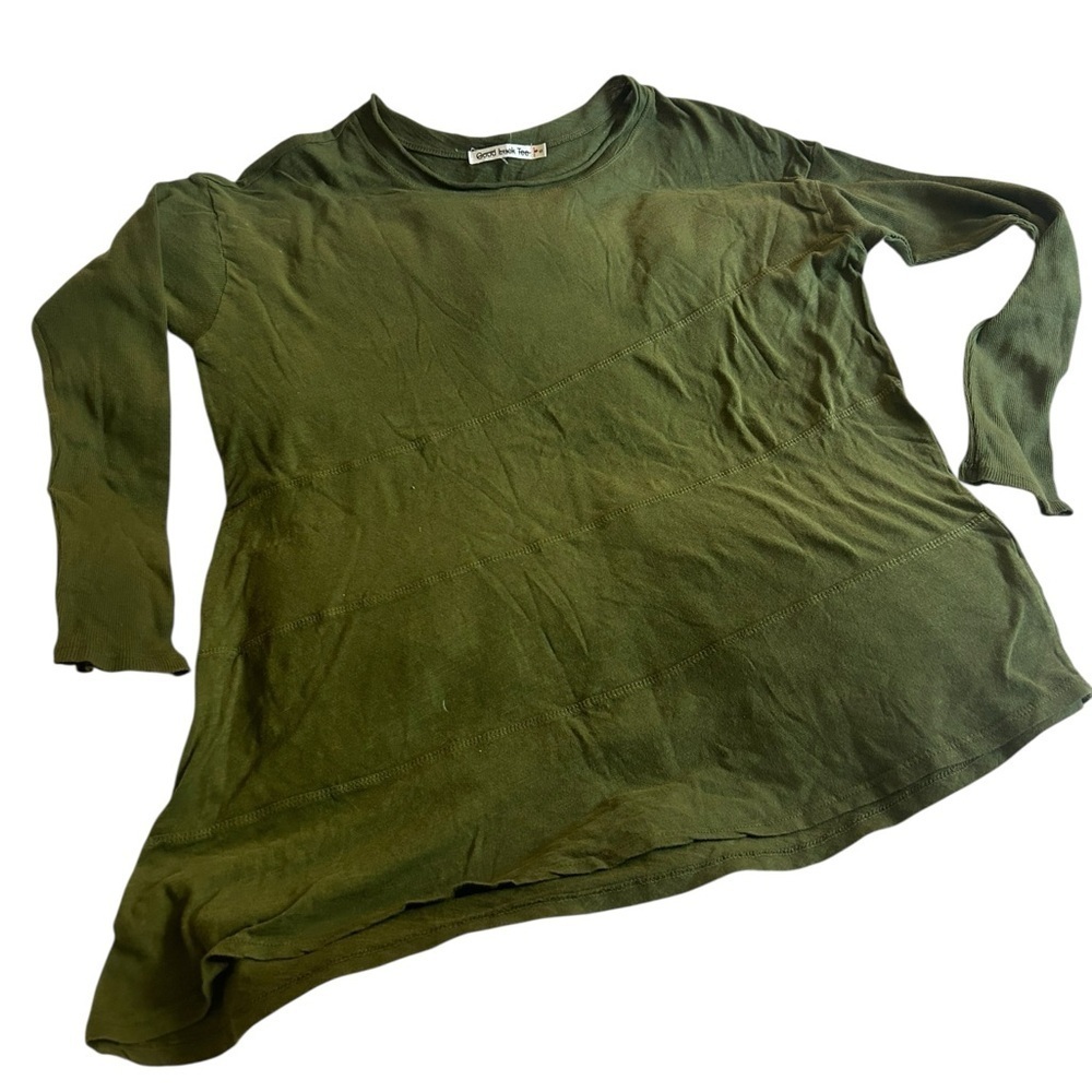 New Anthropologie Paula Asymmetrical Seamed Good Luck Tee Size Small Green - Picture 3 of 6